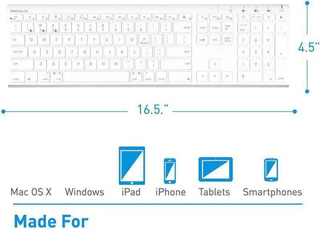 Alt view image 7 of 7 - Wireless Bluetooth Keyboard for Mac or PC Multisync Connect up to 3 Devices Simultaneously Rechargeable Mac Wireless Keyboard with 110 Keys 20 Shortcuts and Numeric Keypad White
