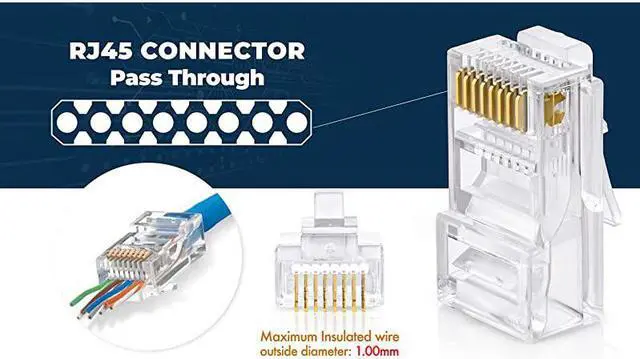 Alt view image 2 of 7 - Cat5 Cat5e Pass Through Connectors Pack of 200 | EZ Crimp Connector UTP Network Unshielded Plug for Twisted Pair Solid Wire Standard Cables | Transparent Passthrough Ethernet Insert