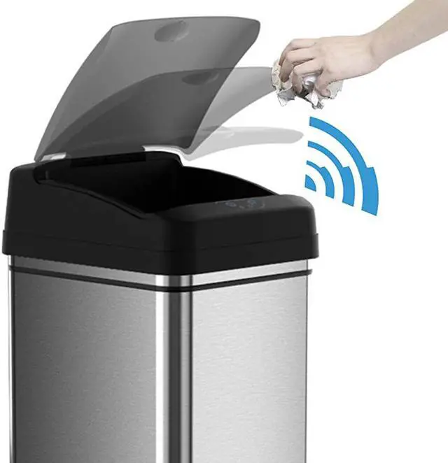 Alt view image 2 of 6 - 13 Gallon and 2.5 Gallon Automatic Touchless Sensor Kitchen Cans with Odor Control System, Stainless Steel, Includes 1 Waterproof Reusable “TRASH” Vinyl Sticker