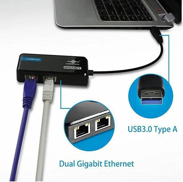 Alt view image 3 of 7 - USB 30 to Dual Gigabit Ethernet Network Adapter CBU320GNABlack