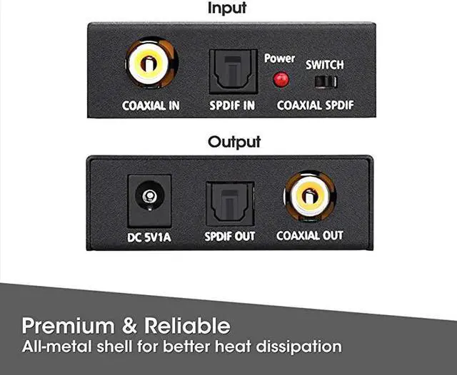 Alt view image 2 of 6 - OpticaltoCoaxial or CoaxtoOptical Digital Audio Converter Adapter BiDirectional Digital Coaxial tofrom SPDIF Optical Toslink Audio Converter with Fiber Optic and Coaxial Cable