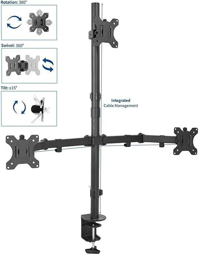 Alt view image 3 of 7 - Triple LCD Monitor Desk Mount Stand Heavy Duty and Fully Adjustable, 3 Screens up to 30 inches STAND-V003T