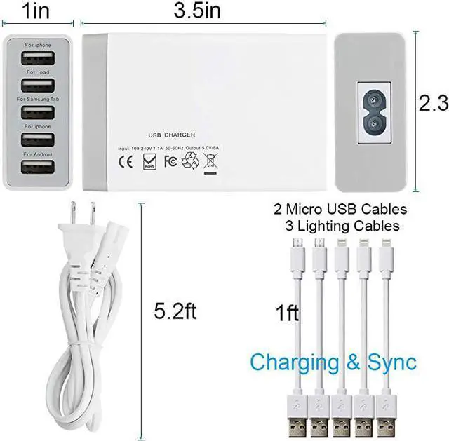 Alt view image 3 of 7 - Hulin Bamboo Charging Station Holder with 5 Port USB Charger Watch Stand 5 x Charge Cable Wood Docking Stand Electronic Organizer for Multiple Devices Phones Tablets Laptop and More