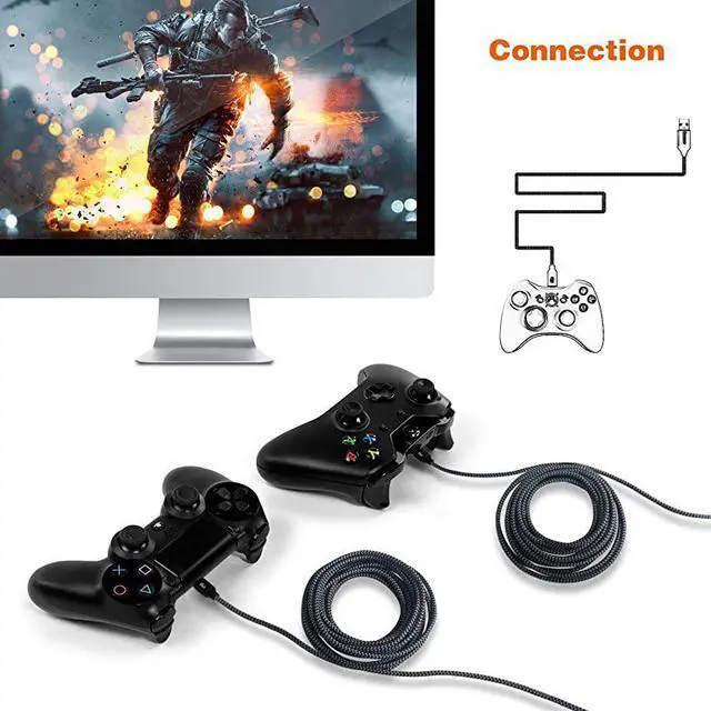 Alt view image 6 of 7 - USB Cable PS4 15FT,iSeeker Black Extra Long Durable Braided Type A Male to -B Male Charging Data Cord Compatible Samsung Galaxy S6 S7 Edge, PS4 Controller, BLU, Moto, Nexus, Smartphone