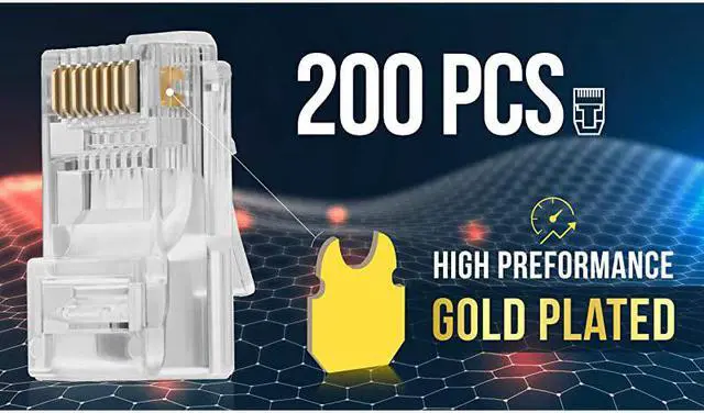 Alt view image 3 of 7 - Cat5 Cat5e Pass Through Connectors Pack of 200 | EZ Crimp Connector UTP Network Unshielded Plug for Twisted Pair Solid Wire Standard Cables | Transparent Passthrough Ethernet Insert