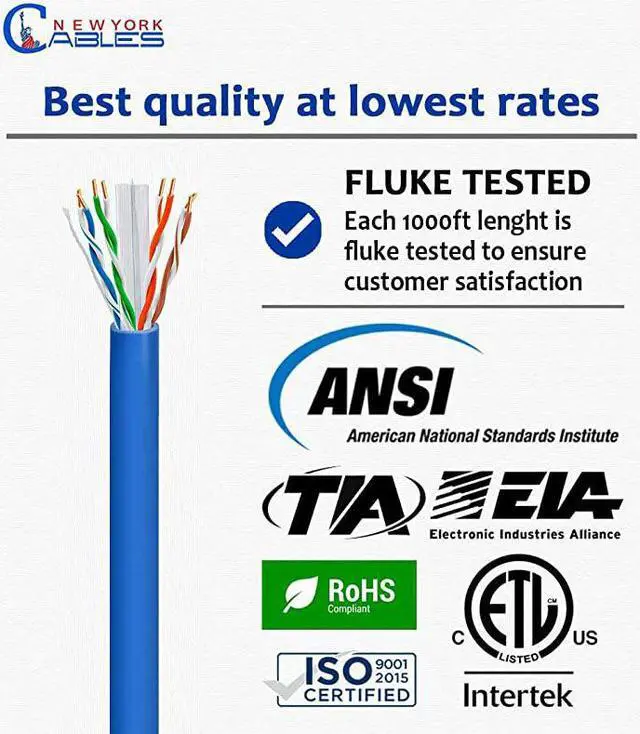 Alt view image 3 of 5 - Plenum Cable 1000ft CMP Fluke Tested Ethernet Cables 550MHz 23AWG10 Gigabit UTP LAN Internet Cable Unshielded Twisted Pair Solid Bandwidth Blue
