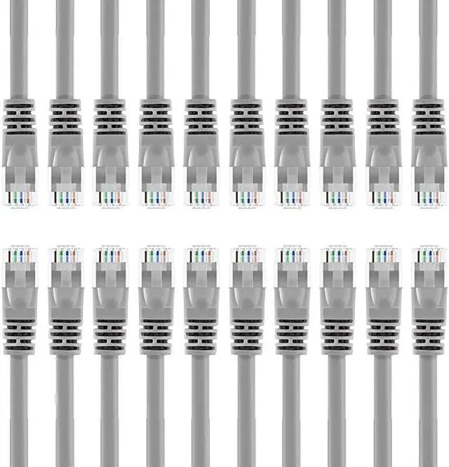 Main image of 20 Pack Cat 6 Ethernet Cable Cat6 Snagless Patch 1 Foot Computer LAN Network Cord Gray
