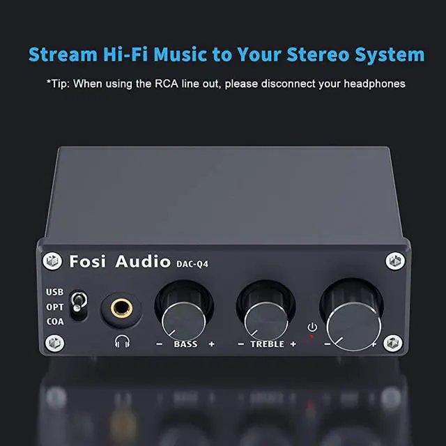 Alt view image 3 of 7 - Q4 Mini Stereo Gaming DAC Headphone Amplifier 24Bit192 KHz USBOpticalCoaxial to RCA AUX DigitaltoAnalog Audio Converter Adapter for HomeDesktop PoweredActive Speakers Black