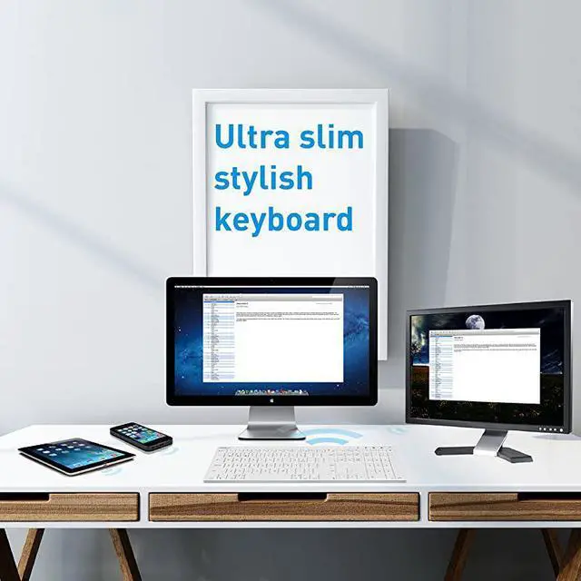 Alt view image 2 of 7 - Wireless Bluetooth Keyboard for Mac or PC Multisync Connect up to 3 Devices Simultaneously Rechargeable Mac Wireless Keyboard with 110 Keys 20 Shortcuts and Numeric Keypad White