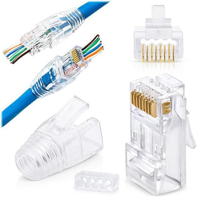 23 AWG Cat66a Pass Through Connectors and Cable Strain Relief Boots Pack of  5050 100 Total, EZ Crimp UTP Network Plug for Large Diameter Cable