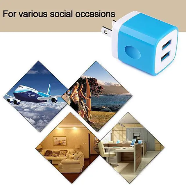 Alt view image 6 of 7 - Wall Charger  3Pack Dual Port USB Home Travel Wall Charger Plug Compatible with iPhone X87 Plus6 Plus Tablet Samsung Galaxy S10S10+S9S8 S7 S6 Edge HTC LG Sony and More