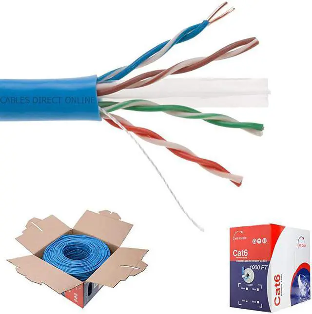 Main image of CAT6 1000ft UTP Blue Ethernet Solid Cable 550Mhz LAN Cable 23AWG RJ45 Network Wire Bulk (Blue)