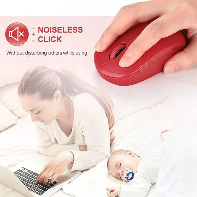 Alt view image 2 of 7 - Wireless Mouse 24G Noiseless Mouse with USB Receiver  Portable Computer Mice for Windows PC Notebook Laptop Red