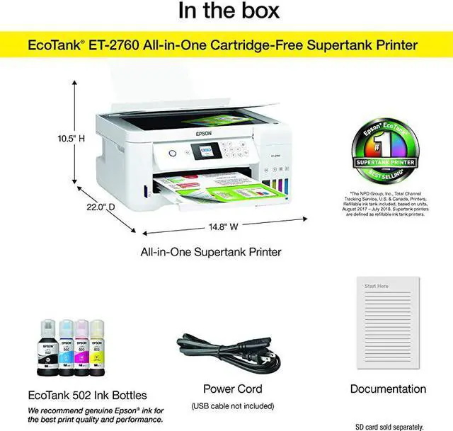 Alt view image 6 of 7 - EcoTank ET-2760 Wireless Color All-in-One Cartridge-Free Supertank Printer with Scanner and Copier