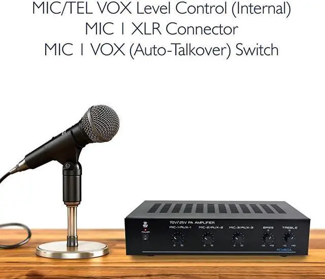 Alt view image 4 of 7 - Compact Mini Home Power Amplifier 100W Smart Indoor Audio Stereo Receiver w RCA 3 Microphone IN AUX 2570V Outputs LED Input Selector For PA Amplified Speaker Sound System  PCM60A