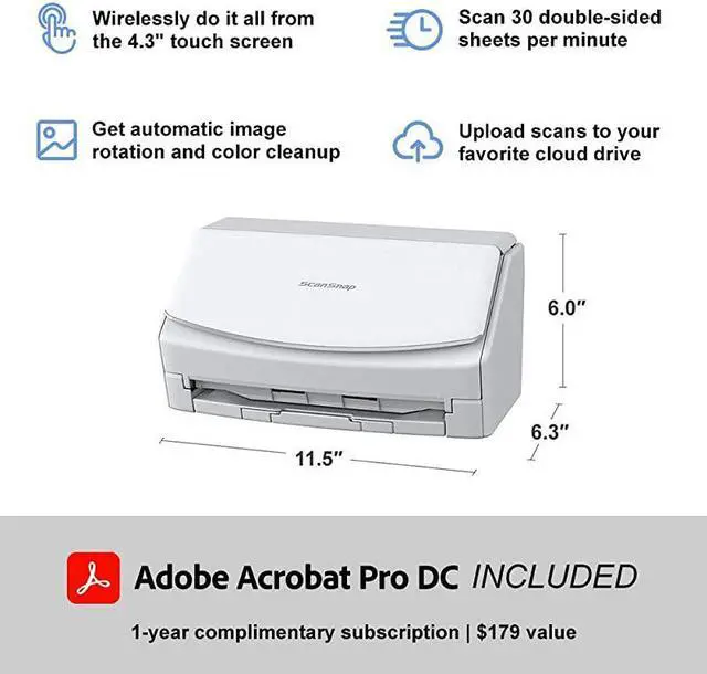 Alt view image 4 of 6 - ScanSnap iX1500 Deluxe with Adobe Acrobat DC Pro for Mac PC White