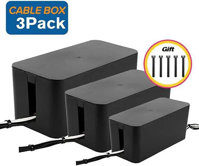 Alt view image 2 of 3 - of Three Cable Management Boxes Organizer Large Storage Wires Keeper Holder for Desk TV Computer USB Hub System to Cover and Hide amp Power Strips amp Cords Black