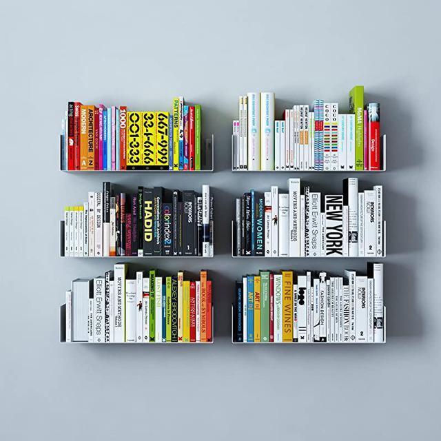Alt view image 2 of 6 - U Shape Bookshelf Wall Mountable Metal CD DVD Storage Rack White Set of 6
