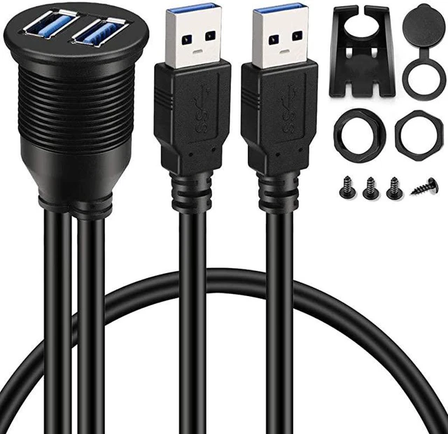 Main image of 2 Ports Dual USB 30 Male to USB 30 Female AUX Flush Mount Car Mount Extension Cable for Car Truck Boat Motorcycle Dashboard Panel 3ft