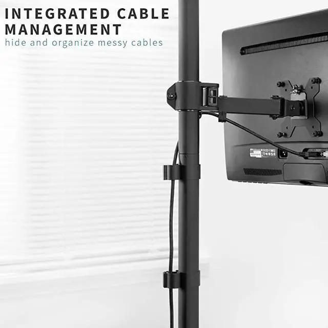 Alt view image 5 of 7 - Extra Tall Single Monitor Desk Mount Stand with 39 inch Standup Pole Fully Adjustable Extended Arm Fits 1 Screen up to 27 inches STANDV011
