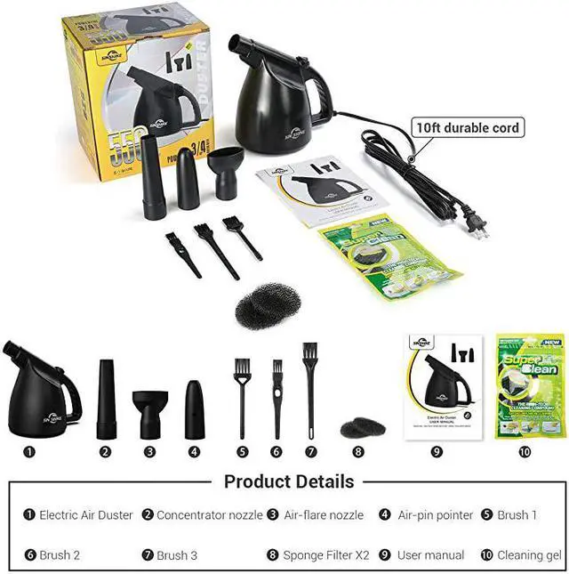 Alt view image 4 of 6 - Compressed Air 30 MultiUse Electric Air Duster for Cleaning Dust Hairs Crumbs Scraps for Laptop Computer Replaces Compressed Air Cans AD01Black