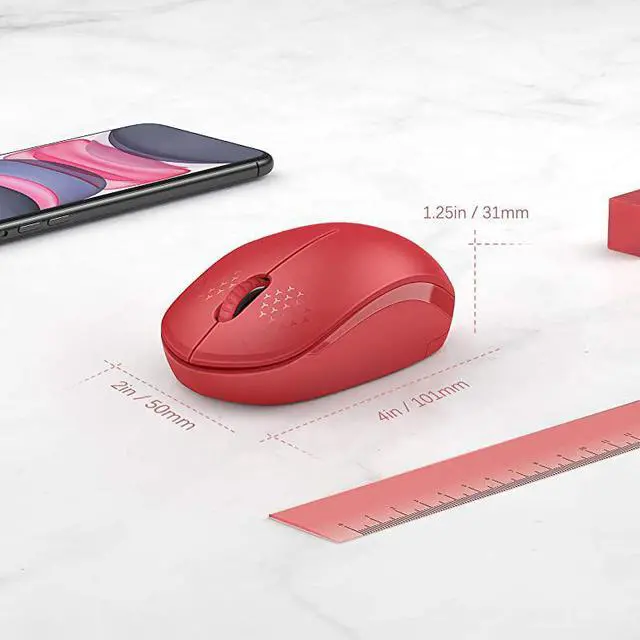 Alt view image 6 of 7 - Wireless Mouse 24G Noiseless Mouse with USB Receiver  Portable Computer Mice for Windows PC Notebook Laptop Red