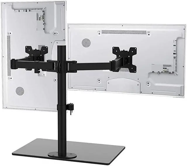 Alt view image 2 of 7 - Free Standing Dual Monitor Stand Fully Adjustable Desk Mount with Glass Base Fits 2 Screens up to 27 inch 22 lbs per Arm with Grommet Base GMF002 Black by