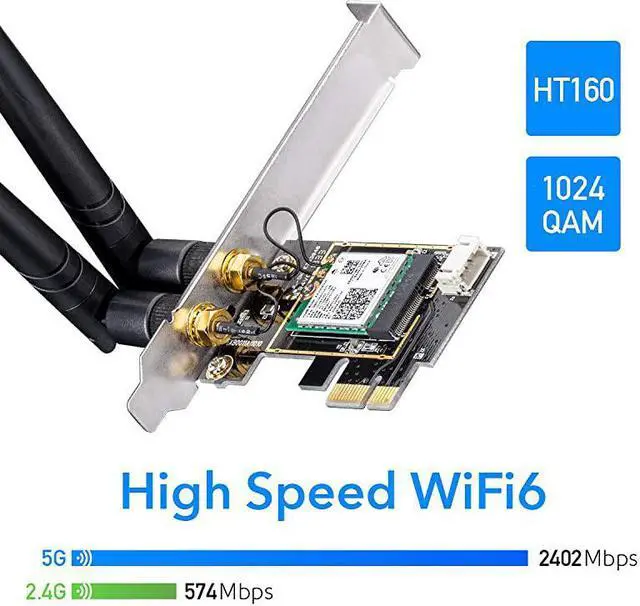 Alt view image 3 of 7 - WE3000 AX 3000Mbps Wireless WiFi 6 PCIe Card for PC Bluetooth 50 AX200 Module Inside 2402Mbps+574Mbps WiFi 6 Speed Bluetooth 504240 80211axacabgn Windows 10 64bit Only