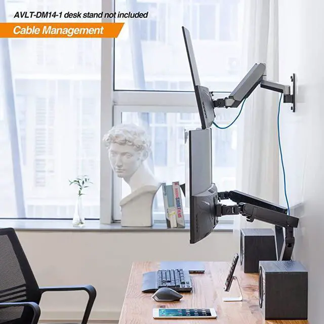 Alt view image 4 of 7 - Single 13quot32quot Monitor Wall Mount fits One FlatCurved Computer Monitor Full Motion Height Swivel Tilt Rotation Adjustable Monitor Arm VESACable Management