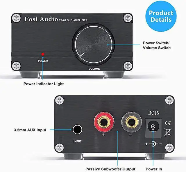 Alt view image 2 of 7 - Amplifier Receiver 100Watt Mini HiFi Digital Class D Integrated Stereo Audio Amp for Sub Bass + Power Supply TP01