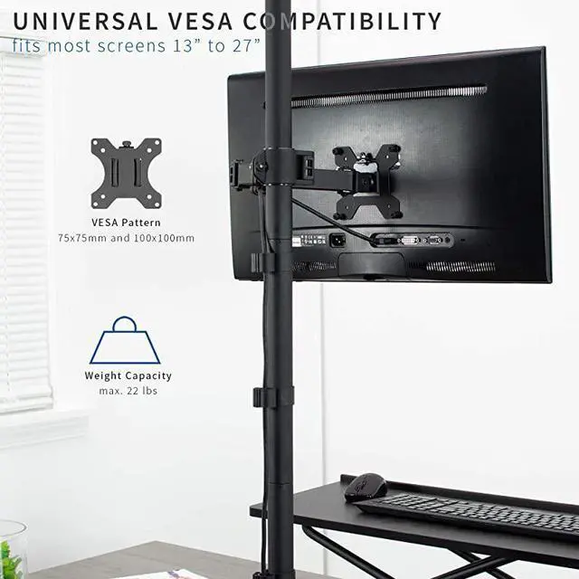 Alt view image 3 of 7 - Extra Tall Single Monitor Desk Mount Stand with 39 inch Standup Pole Fully Adjustable Extended Arm Fits 1 Screen up to 27 inches STANDV011