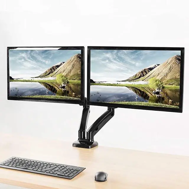 Alt view image 2 of 7 - Dual Arm Monitor Desk Mount Height Adjustable, Tilt, Swivel, Counterbalance Pneumatic Stand, VESA Bracket Arm Fits Most Screens up to 27 inches STAND-V002O