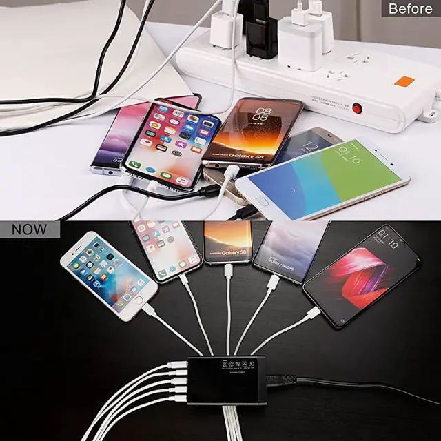 Alt view image 4 of 7 - amp Hulin USB Charger Multi Port Hub 40W 8A Desktop USB Charging Station for Multiple Devices Portable 5 Port USB Wall Charger Compatible with Cell Phone Android Phone Product Tablet and More
