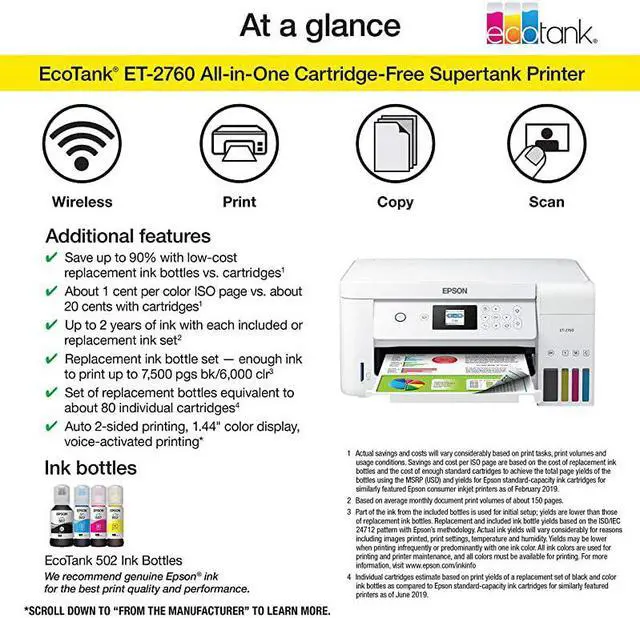 Alt view image 5 of 7 - EcoTank ET-2760 Wireless Color All-in-One Cartridge-Free Supertank Printer with Scanner and Copier