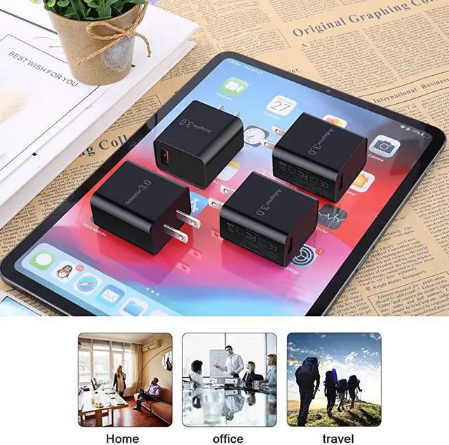 Alt view image 6 of 7 - 4Pack QC 30 USB Wall Charger  18W QC 30 USB Charger Adapter Fast Charging Block Compatible Wireless Charger Samsung Galaxy S9 S8Note 8 9 iPhone iPad LG HTC 10 and More