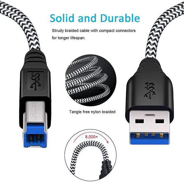 Alt view image 3 of 7 - USB 30 Cable A Male to B Male  2Pack 6ft long USB 3 Cable braided USB 30 A to B Cable Cord White