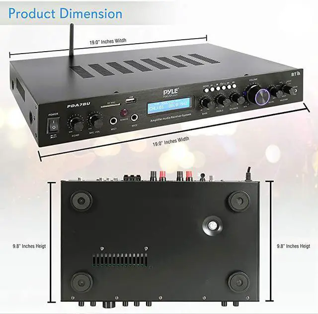 Alt view image 3 of 7 - 5 Channel Rack Mount Bluetooth Receiver Home Theater Amp Speaker Amplifier Bluetooth Wireless Streaming MP3USBSDAUXFM Radio 200 Watt w Digital ID3 LCD Display from PDA7BUBlack