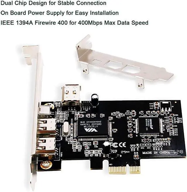 Alt view image 2 of 6 - PCIE FireWire Card for Windows 9820002003XPVista788110Server Desktop PCs3264bitIEEE 1394A FireWire 4006Pin X3 Ports and 4Pin X1 PortInclude Low Profile BracketPCIE1394A