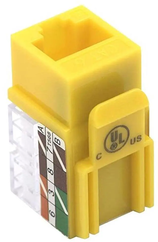Alt view image 3 of 6 - 25Pack Cat6 RJ45 90 Degree Keystone Jack Punch Down Keystone Jack AdapterYellow UL Listed