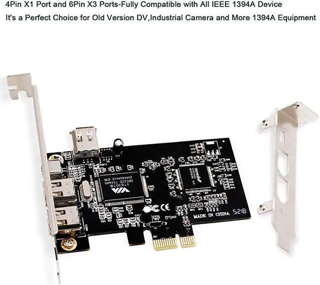 Alt view image 3 of 6 - PCIE FireWire Card for Windows 9820002003XPVista788110Server Desktop PCs3264bitIEEE 1394A FireWire 4006Pin X3 Ports and 4Pin X1 PortInclude Low Profile BracketPCIE1394A