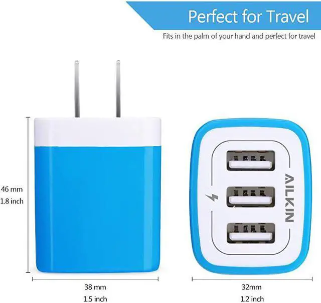 Alt view image 4 of 7 - Wall Charger, USB Charger Adapter,  3.1A/3Pack Muti Port Fast Charging Cube Power Charge Base Block Plug Replacement for Phone X/8/7 Plus, Samsung Note9/S9/S8/S7, Kindle Fire and More USB Plug
