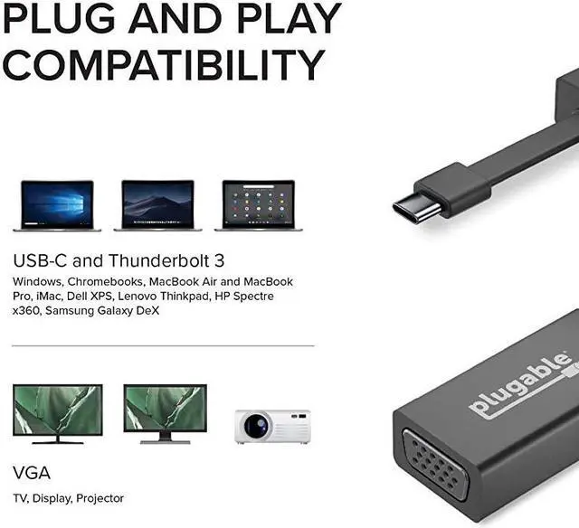Alt view image 5 of 5 - USB C to VGA Adapter Thunderbolt 3 to VGA Adapter Compatible with MacBook Pro Windows Chromebooks 2018 iPad Pro Dell XPS and More Supports Resolutions up to 1920x1200 60Hz
