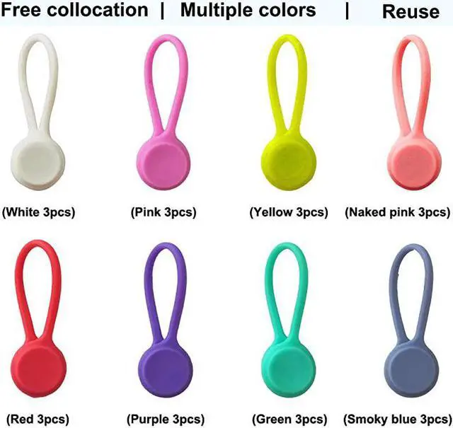 Alt view image 2 of 6 - Twist Ties with Strong Magnet for Bundling and Organizing Cables,Headphone Cables,USB Charging Cords,Hanging & Holding Keychain,Silicone Cord Winder Magnetic Cable Clips (8 Colors - 24 Pack)