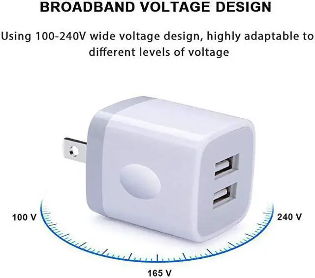 Alt view image 2 of 7 - USB Wall Charger  5Pack 21A Dual Port USB Adapter Wall Charger USB Plug Charging Block Charger Brick Charger Cube Charger Box Compatible iPhone 11XsXRX876 Samsung Android LG Moto