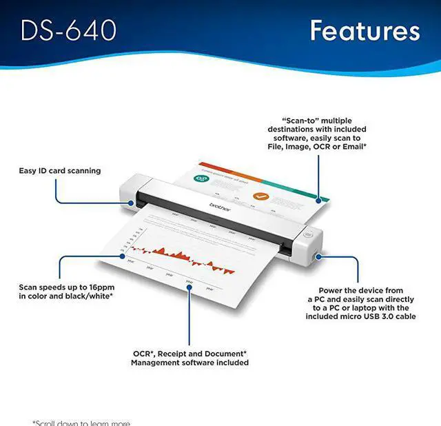 Alt view image 3 of 7 - DS640 Compact Mobile Document Scanner Model DS640