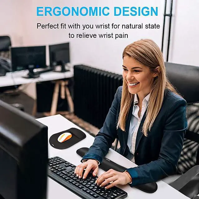 Alt view image 6 of 7 - Keyboard Wrist Rest and Mouse Pad with Wrist Support Memory Foam Set for ComputerLaptopMac Lightweight for Easy Typing Pain Relief Ergonomic Mousepad Black