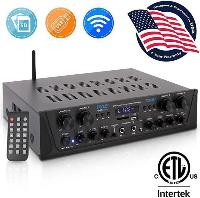 Main image of 500W Karaoke Wireless Bluetooth Amplifier 4 Channel Stereo Audio Home Theater Speaker Sound Power Receiver w AUX IN FM RCA Subwoofer Speakers OUT USB Microphone IN w Echo  PTA44BT