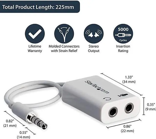 Alt view image 3 of 7 - com 4 Position Microphone and Headphone Splitter 35 mm 4 Pin 4 Pole Mic and Audio Combo Splitter Cable MUYHSMFFADW White