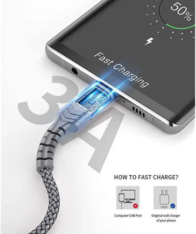 Alt view image 5 of 7 - USB Type C Cable 3A Fast Charging 2Pack 66ft  USBA to USBC Charge Braided Cord Compatible with Samsung Galaxy S10 S9 S8 S20 Plus A51 A11Note 10 9 8 PS5 Controller USB C ChargerGrey