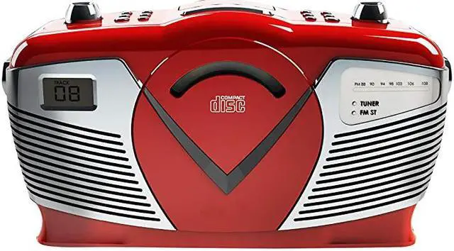 Main image of Portable Cd Boombox with AmFM Radio Retro Style Red